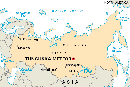 Location of the Tunguska meteor event