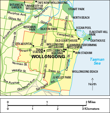 Map of Wollongong, New South Wales, Australia