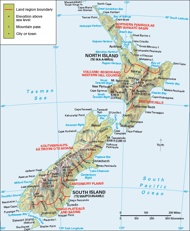 Terrain map of New Zealand