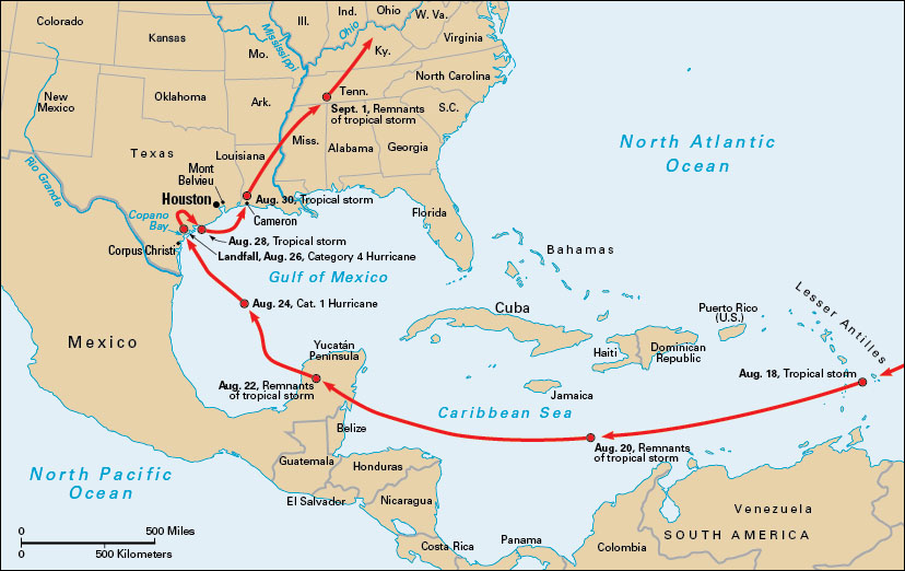 Hurricane Harvey's path