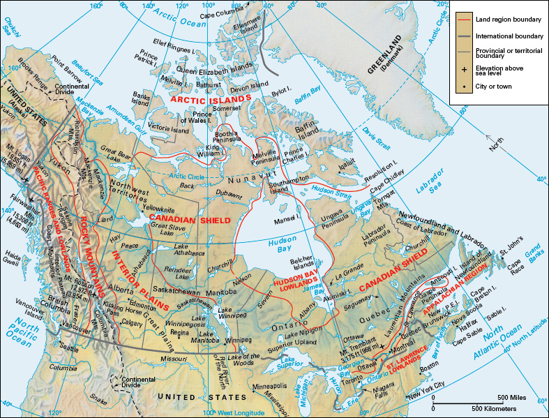 Terrain map of Canada