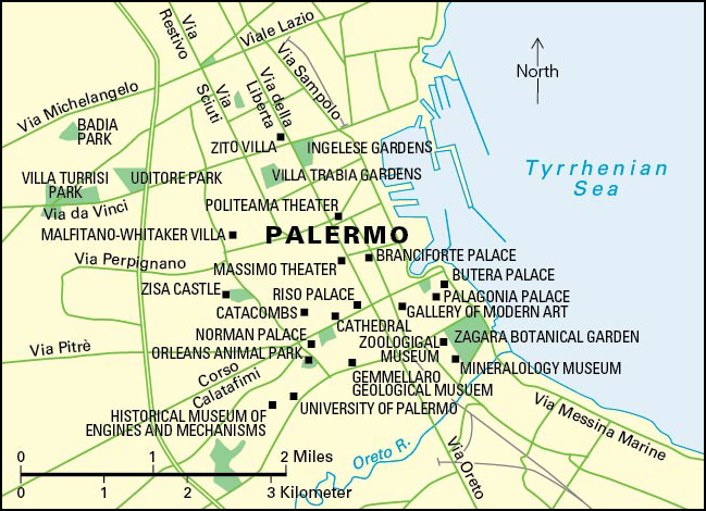 Palermo is the capital and chief seaport of Sicily, an Italian island.