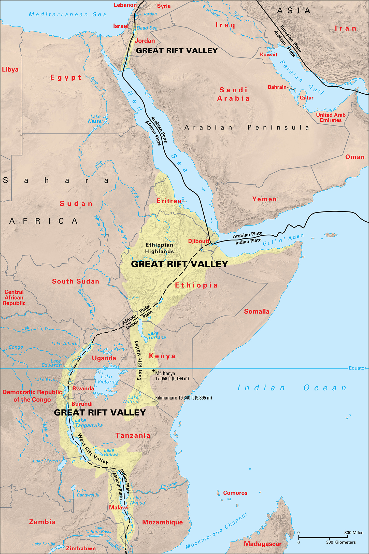 Location of the Great Rift Valley in Africa