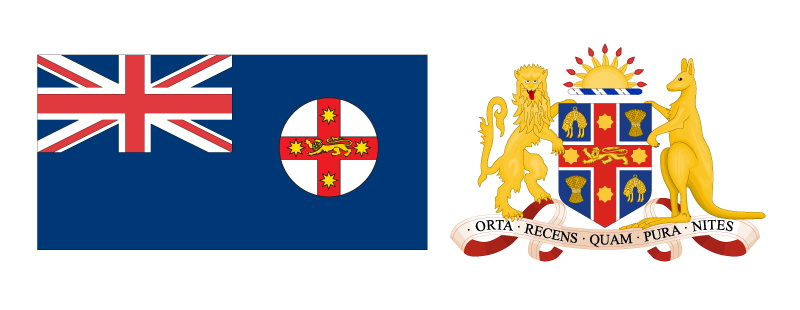 New South Wales flag and coat of arms