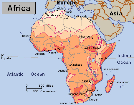 Average January temperatures in Africa