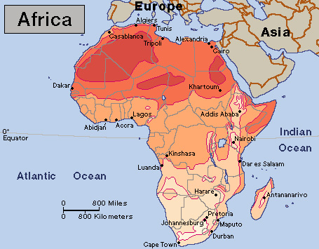 Average July temperatures in Africa