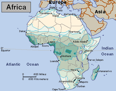 Average yearly precipitation in Africa