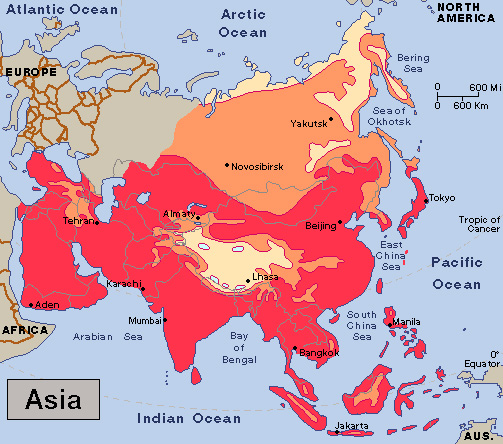 Average July temperatures in Asia