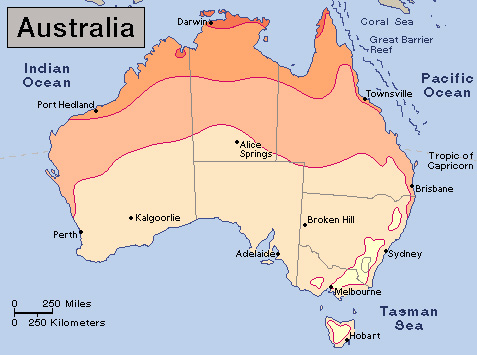 Average July temperatures in Australia