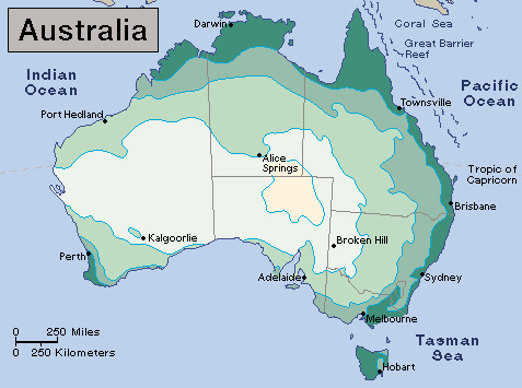 Average yearly precipitation in Australia