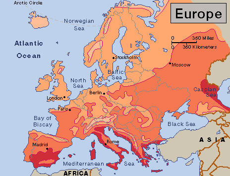 Average July temperatures in Europe