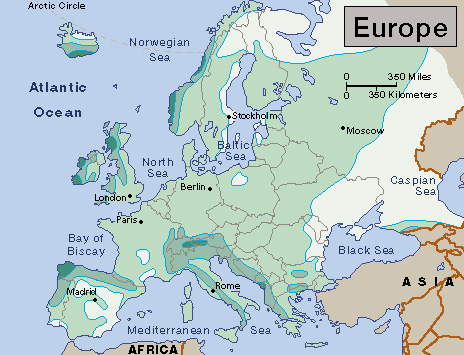 Average yearly precipitation in Europe