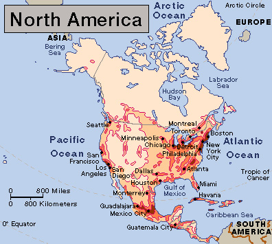 Population density in North America