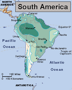 Average yearly precipitation in South America