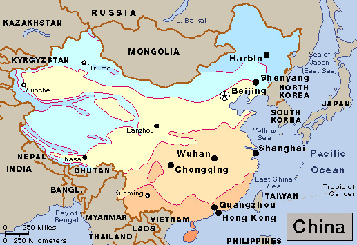 Average January temperatures in China