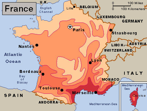 Average July temperatures in France