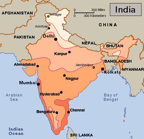 Average January temperatures in India