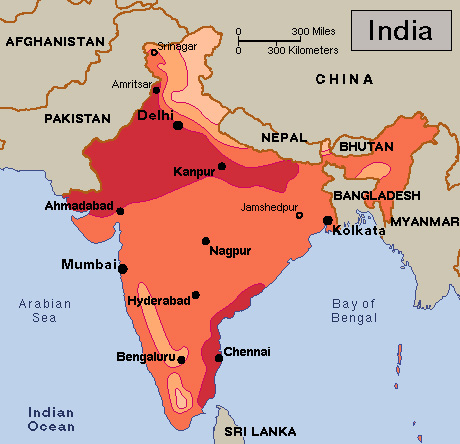 Average July temperatures in India