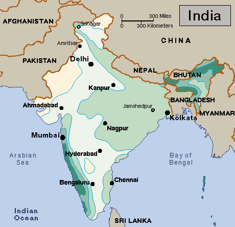 Average yearly precipitation in India