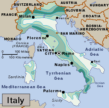 Average yearly precipitation in Italy