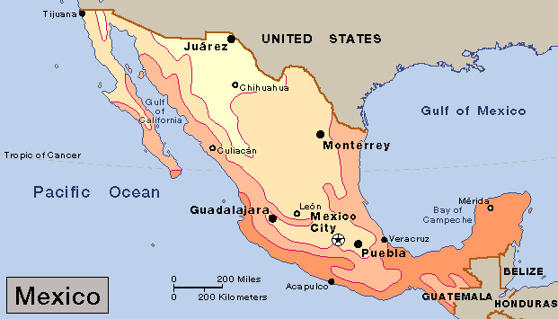 Average January temperatures in Mexico