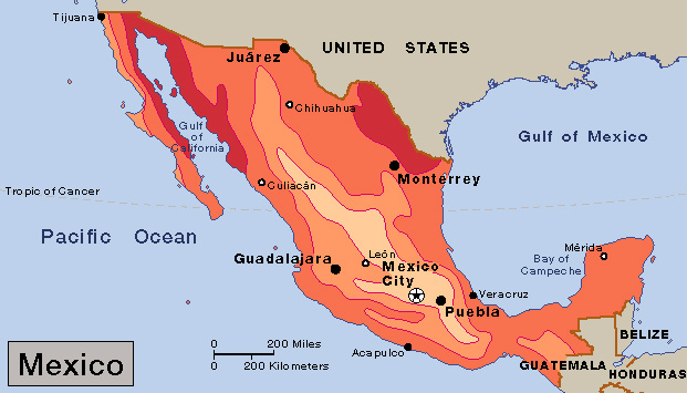 Average July temperatures in Mexico