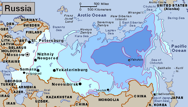 Average January temperatures in Russia