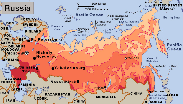 Average July temperatures in Russia