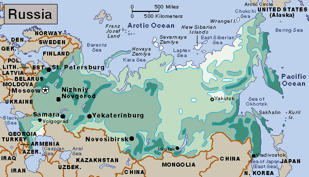 Average yearly precipitation in Russia