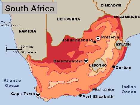 Average January temperatures in South Africa