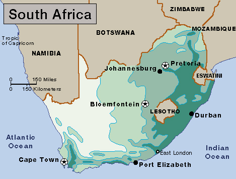 Average yearly precipitation in South Africa