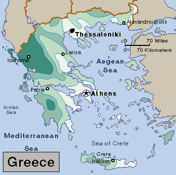 Average yearly precipitation in Greece