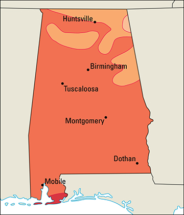 Average July temperatures in Alabama