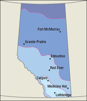 Average January temperatures in Alberta