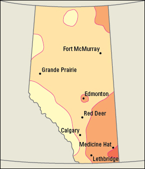 Average July temperatures in Alberta