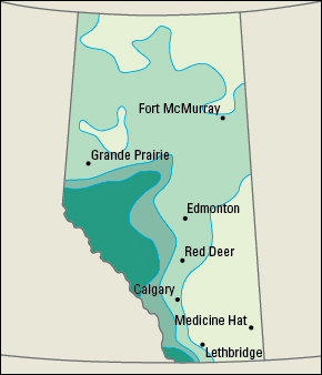 Average yearly precipitation in Alberta