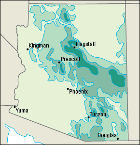 Average yearly precipitation in Arizona