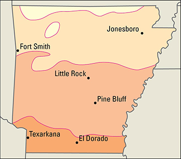 Average January temperatures in Arkansas