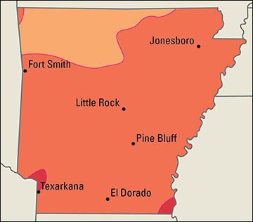 Average July temperatures in Arkansas