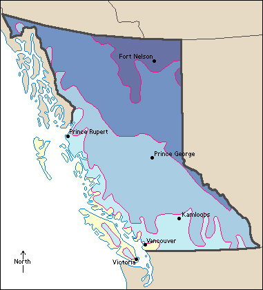 Average January temperatures in British Columbia