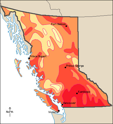 Average July temperatures in British Columbia