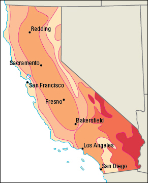 Average July temperatures in California