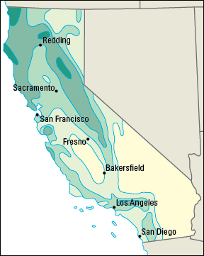 Average yearly precipitation in California