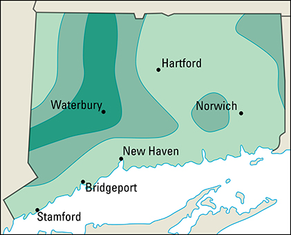 Average yearly precipitation in Connecticut