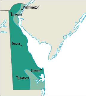 Average yearly precipitation in Delaware