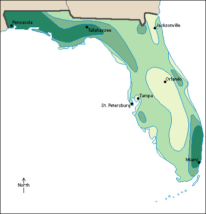 Average yearly precipitation in Florida