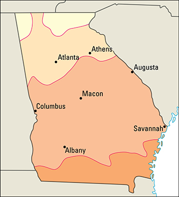 Average January temperatures in Georgia