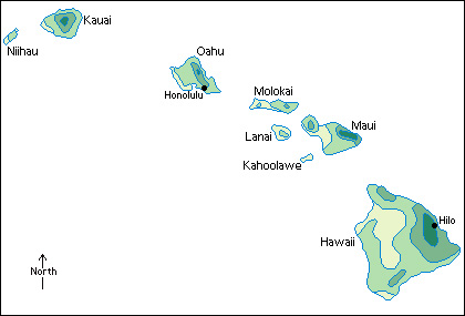 Average yearly precipitation in Hawaii