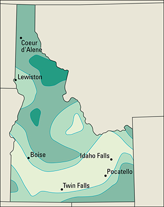 Average yearly precipitation in Idaho