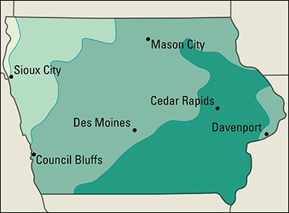 Average yearly precipitation in Iowa